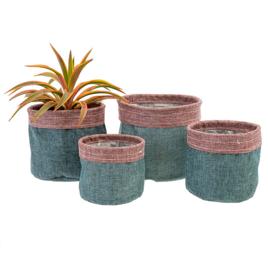 Teal and Purple Fabric Pots Set/4