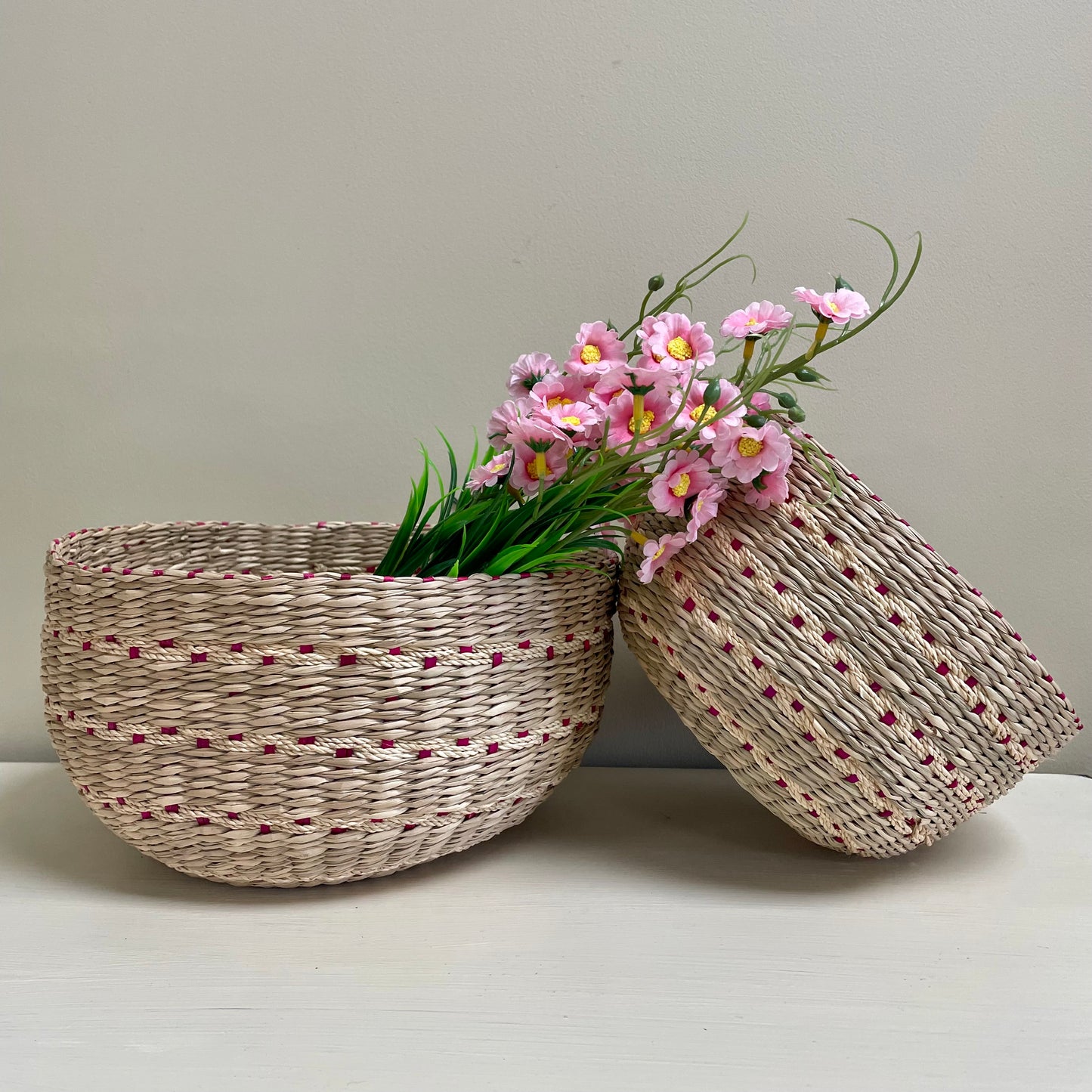 Pink Seagrass Basket Set