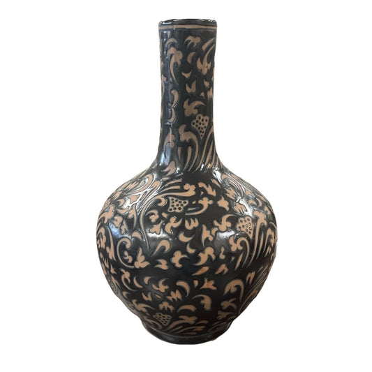 Black & Brown Floral Vase