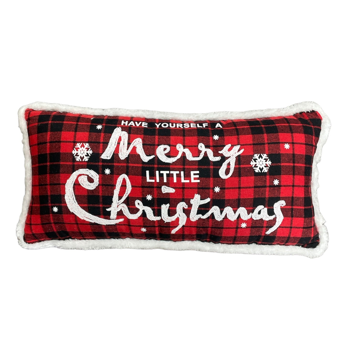 Merry Little Christmas Red Plaid Pillow