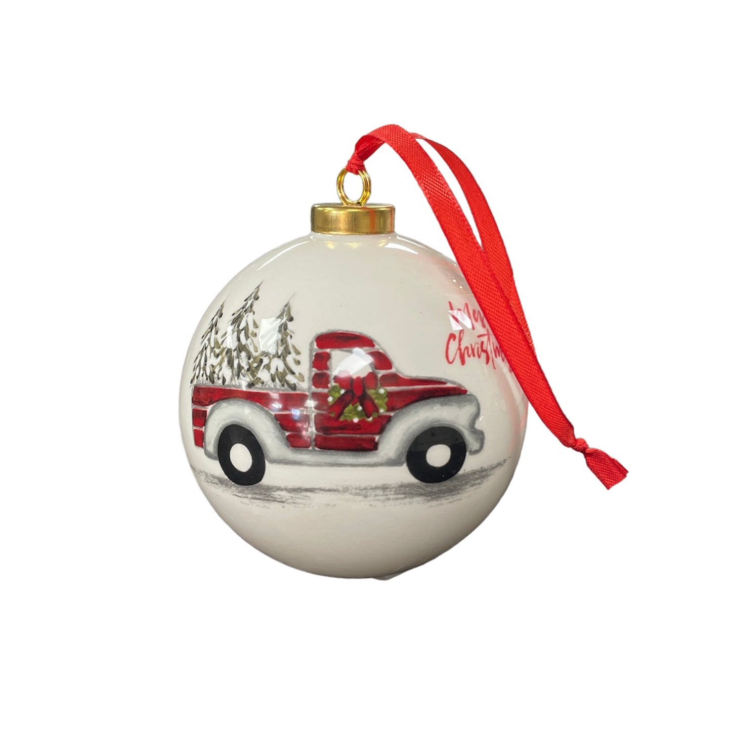 Ceramic Ball Red Truck Ornament